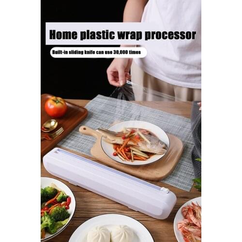Suction cup plastic film cutter adjustable storage cutting box cling film dispenser with cutter creative kitchen supplies tools