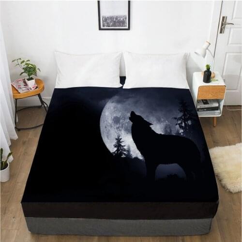 3D Printed Fitted Sheet Custom Design Mattress Fitted Cover Bed Linens Sheets Bedsheet 198*203cm Moon Wolf Home Bedding
