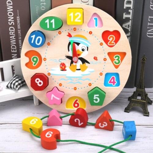 Montessori Toys Time Recognized Wooden Clock 3D Puzzles For Kids Shape Color Sorting Wooden Puzzle Educational Toys For Children