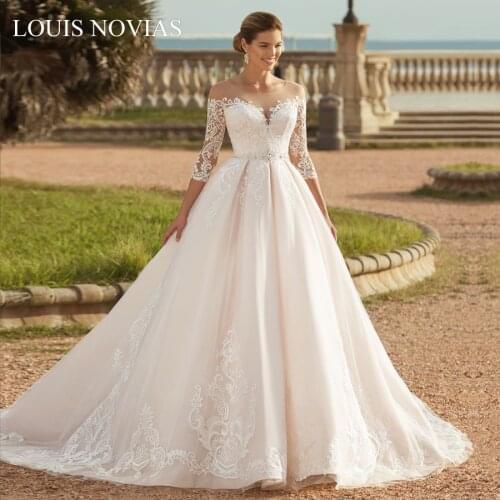 LOUIS NOVIAS Romantic A-line Wedding Dress Sweetheart Button Illusion Decal Avant-garde Nova Robe Mary Lace Bridal Dress