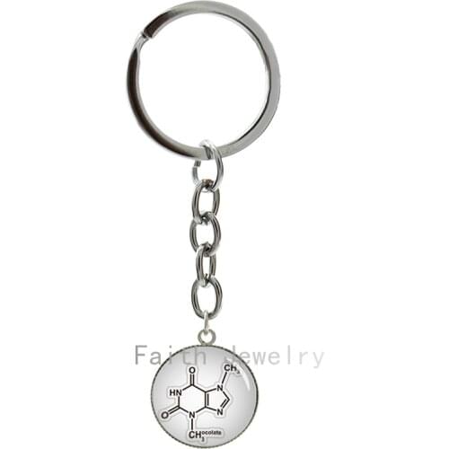 School Biochemistry Chocolate Molecule image keychain Theobromine Biology Chemistry element chemical formula key chains 1128
