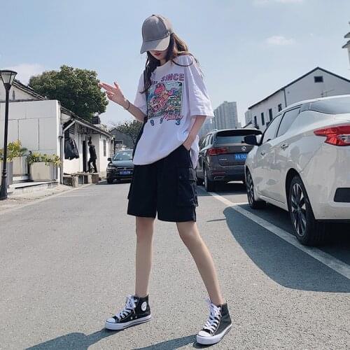 2021 New Summer Fashion Trend High Waist Cargo Shorts for Woman Grey Black Cool Casual Shorts Pants Women