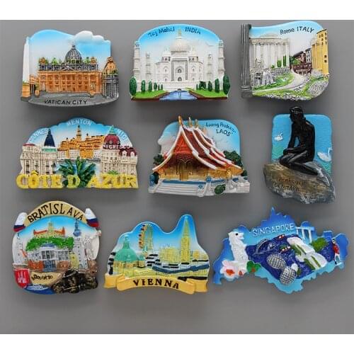 Singapore Merlion Vienna World Tourism Souvenir 3D magnetic refrigerator Laos Italy Rome souvenir furniture home decoration gift