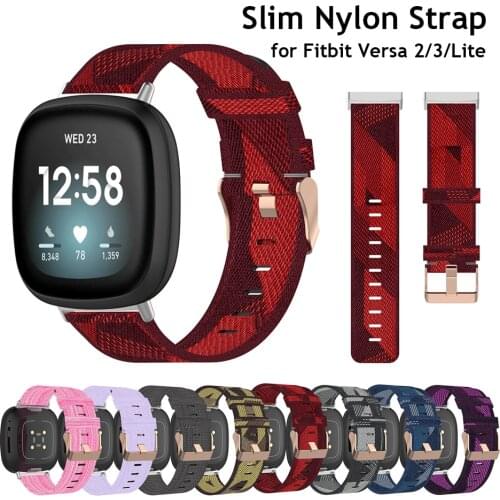 Slim Nylon Band for Fitbit Sense Woven Fabric Sport Red Wristband for Fitbit Versa 2/3/Lite Replacement Strap with Metal Buckle