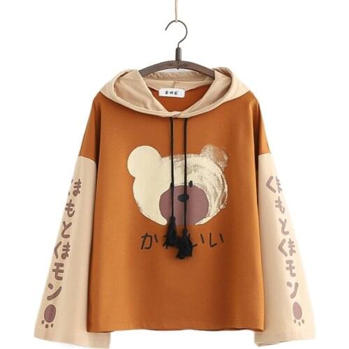 Spring Japan Style Sweet Sweatshirt Womens Pullover Cotton Hooded Loose Harajuku Long Sleeve Hoodies 2112987