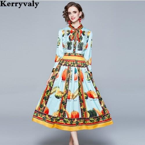 Spring Bowknot Waistband Print Gothic Retro Dress Women Long Sleeve Mid-Calf Party Dress Vestido Midi Elegante K1111
