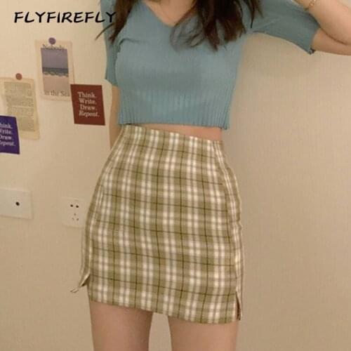 Vintage mini skirt women high waist plaid skirts black pencil skirt korean style women sexy pink skirts short summer 2020