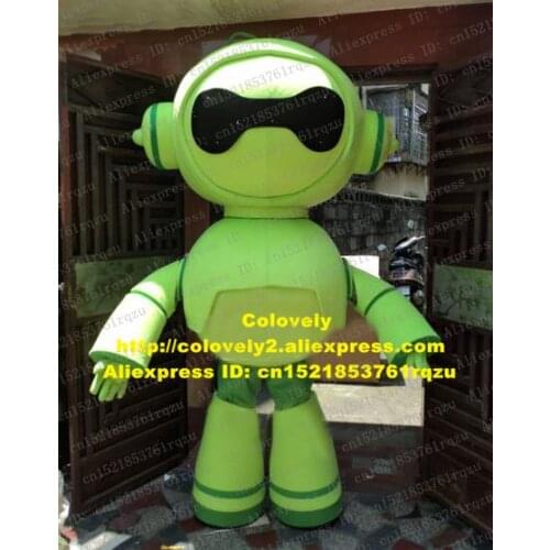 Green Robot Automaton Mascot Costume Adult Cartoon Character Outfit Suit Affection Expression Anime Costumes zz5224