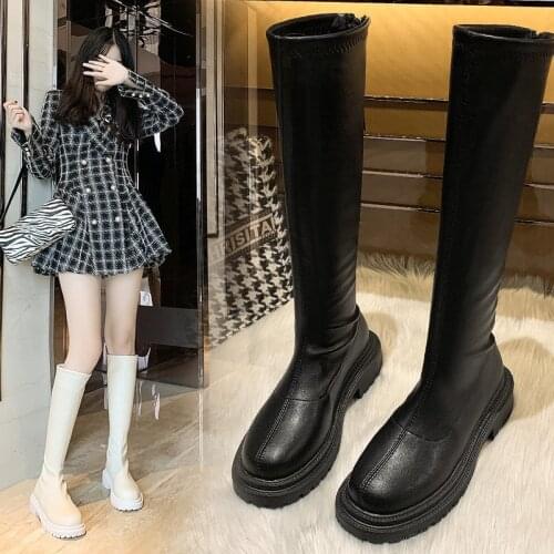 Leather Thigh High Boots Platform 2020 Women Slim Thick Sole Over The Knee Boots Women Shoes Black Winter Long Boots Women