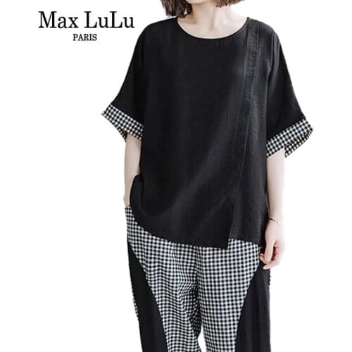 Max LuLu 2020 Fashion Korean Summer Ladies 2 Pieces Sets Womens Tops And Denim Elastic Pants Casual Plaid Tracksuit Club Outfits