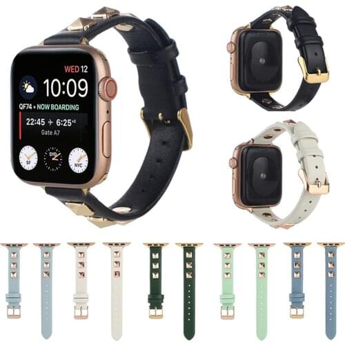 Womens Rivets Leather Strap for Apple Watch Band 7 6 5 4 40mm 44mm Loop Bracelet iWatch Series 6 SE 3 38mm 42mm Slim Belt Bands