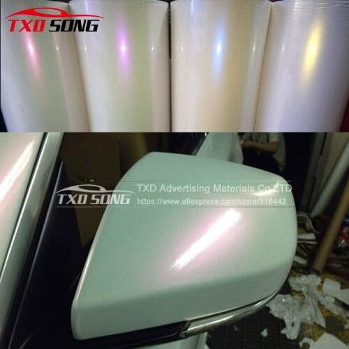 1.52x20m/Roll Glossy Pearl White Chameleon Vinyl film Wrap High Poly Metallic Chrome Pearl Car Stickers Bubble Air Free Release
