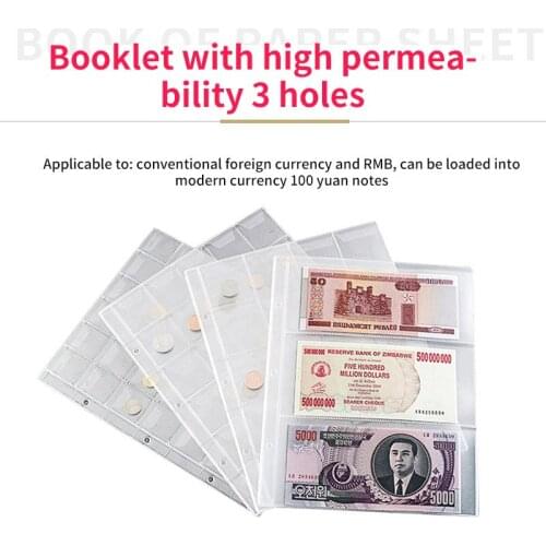 10pcs Page Paper Money Album Currency Banknote Collection Book 3-Slot Storage Album Paper Money Postage Stamp Pocket Holder Book