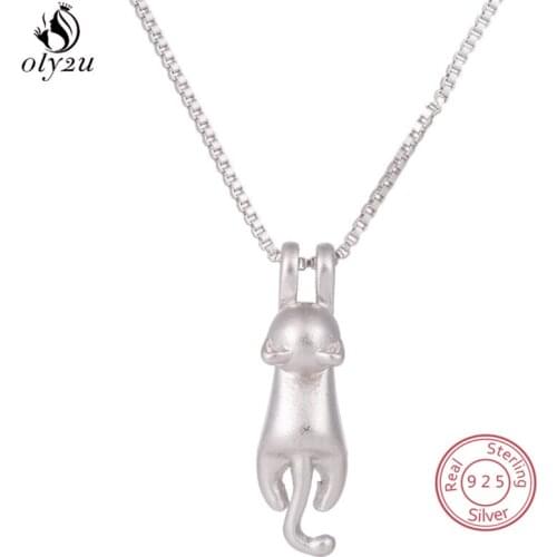 100% 925 Sterling Silver Necklace Lovely Animal Cat Necklaces Pendants for Women Girls Kitten Jewelry Party Birthday Gift Collar