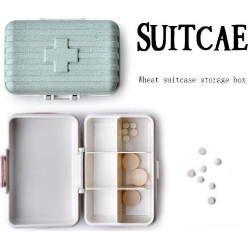 2021 Home Brand Small Storge Boxes Portable Mini Suitcase Shape Small Medicine Box Six Grid Medicine Storage Box