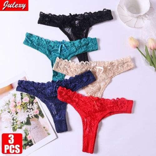 3Pcs/set New Arrivals Sexy Lingerie Hollow Out Lace Underwear Women Solid Perspective Ropa Interior Mujer Panties Women Thongs