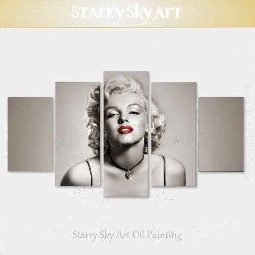 Top Artist Hand-painted High Quality American Super Star Marilyn Monroe Figure Oil Painting on Canvas 5 Pieces Set Oil Painting