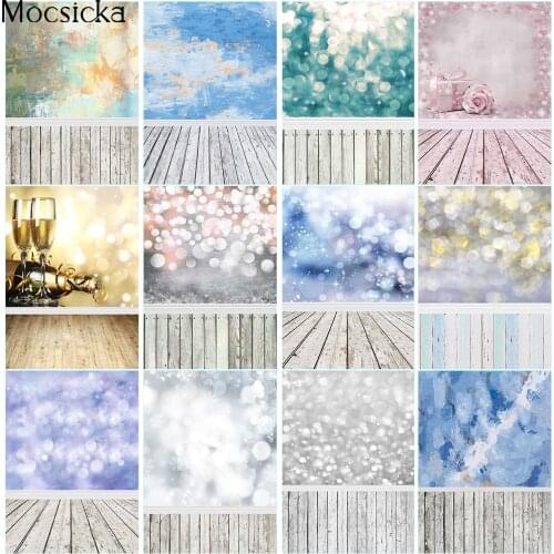 Glitter Dots Bokeh Shining Background Children Baby Portrait Pink Backdrops Birthday Photocall Wood Vinyl Floor Photo Studio