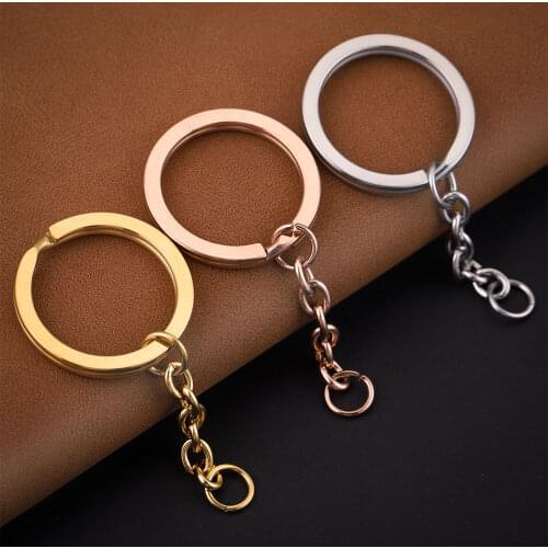 5pcs/lot 25mm Polished Whole Stainless Steel Keyring Keychain Split Ring with Short Chain Key Rings Women Men DIY Key Chains