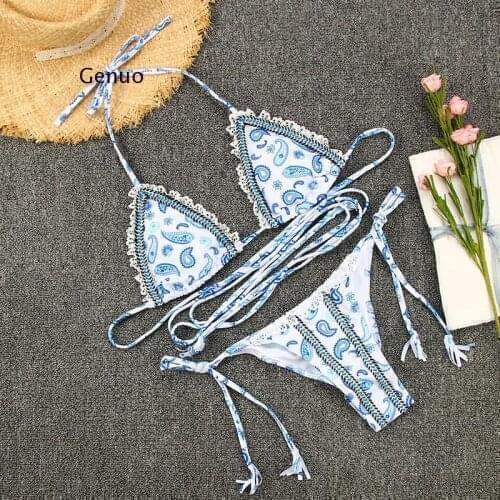 Floral Print Bikinis 2021 Mujer String Swimsuit Female Micro Triangle Swimwear Patchwork Bathing Suit Women Bathers Biquini New