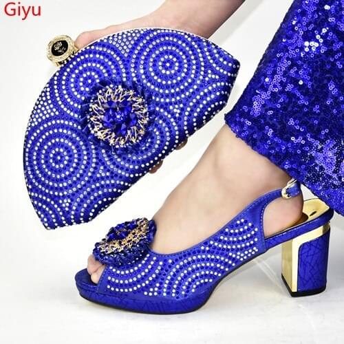 Doershow Italian Shoes with Matching Bags Italian Design blue African Nigeria Shoes and Bag Set for Parties for Women!SKJ1-10