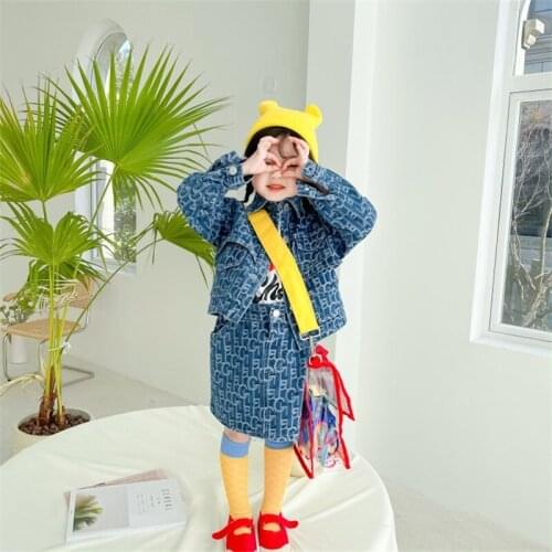 Jean Girls Suit Coat +Skirts 2Pcs/Sets 2021 Blue Spring Autumn Toddler Kids Teenagers Cotton Sport Suits Children Clothing