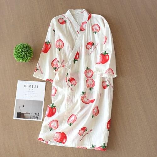 Womens Kimono Robes 100% Gauze Cotton Bathrobe Summer Thin Homewear Female Kawaii Casual Floral Nightgowns Japanese Bath Robes