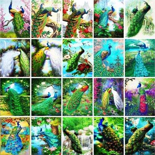 Huacan Diamond Painting 5d Diy Peacock Paintings For Interior Embroidery Mosaic Animal Flower Home Decor