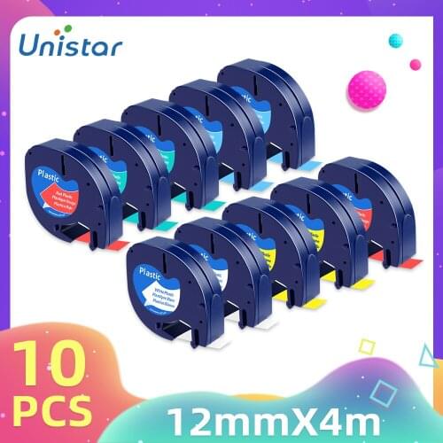 12mm 10PCS Labelling tape for Dymo LetraTag Paper 91200 Plastic 91201 Black on White for Dymo Machine LT-100H, LT-110T, QX 50