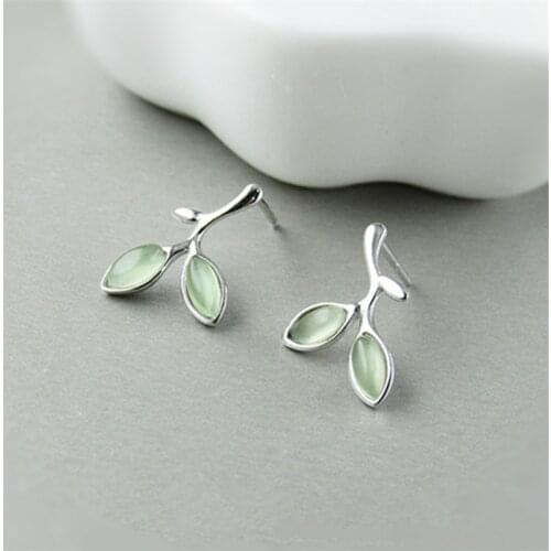 New Gentle Light Green Leaves S925 stamp Needle Ear Nails Temperament Korean Earrings Ring Necklace Bracelets Bangles