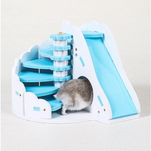 Cute Hamster Staircase Sleeping House Hedgehog Squirrel Wooden Castle Toy Viewing Deck Cabin Pet Bedroom For Small Animal