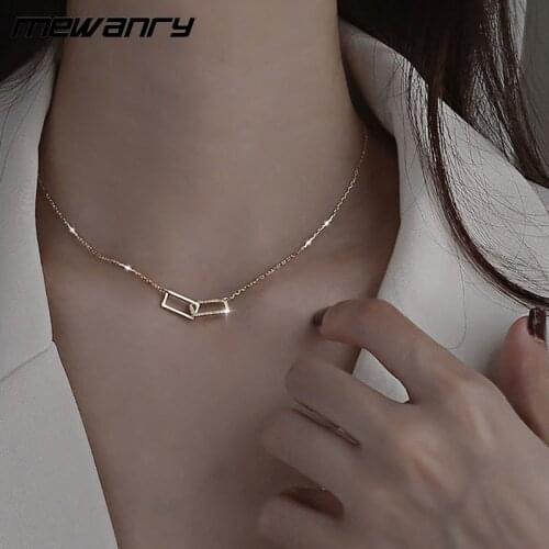 Foxanry Minimalist 925 Sterling Silver Necklace Fashion Luxury Sparkling Zircon Geometric Pendant Clavicle Chain Bride Jewelry