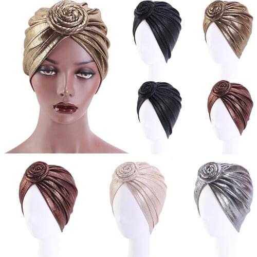 Fashion Women Chemo Cap Shiny Hair Loss Cover Knot Twist Turban Indian Headscarf Beanie Bonnet Headwear Islamic Muslim Head Caps