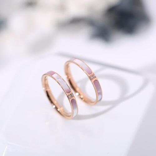 YUN RUO 2019 New Fashion Shell Zirconia Rings Rose Gold Color Fashion Titanium Steel Jewelry Woman Girl Birthday Gift Never Fade