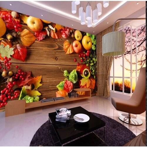 New 8D Mural Modern Creative Hand Painted Variety of Fruit And Vegetable Living Room Background Wall Restaurant 3d Mural