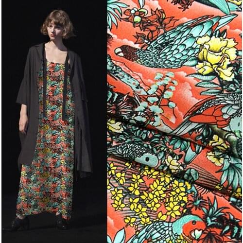 114 * 50cm New Silk Floral Crepe -De-Chine Shirt Skirt Printed Fabric For Fashion Women 's Advanced Clothing Cloth