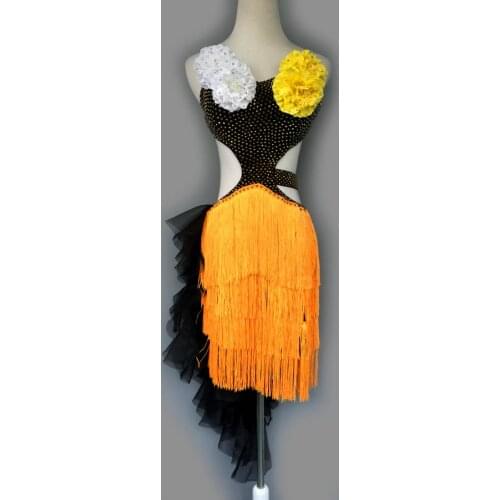 New latin dance costumes sexy senior flowers tassel latin dance dress for women latin dance competition dresses S-4XL A21
