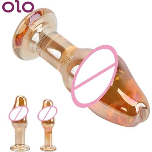 OLO Adult Sex Toys for Women Men Gay Sex Products Anal Butt Plug Fake Penis Gold Crystal Glass Dildo Female Masturbation