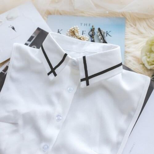 Black Cross Stripes Lapel Detachable Half-Shirt Womens Button Down Fake Collar