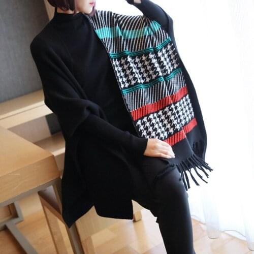 Female new autumn and winter plus size lazy style batwing -sleeve long knitted outerwear tassel loose shawl sweater cardigan