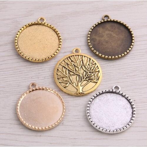 SWEET BELL 6pcs 25mm Inner Size Antique Gold Five Color Tree Cabochon Base Setting Charms Pendant