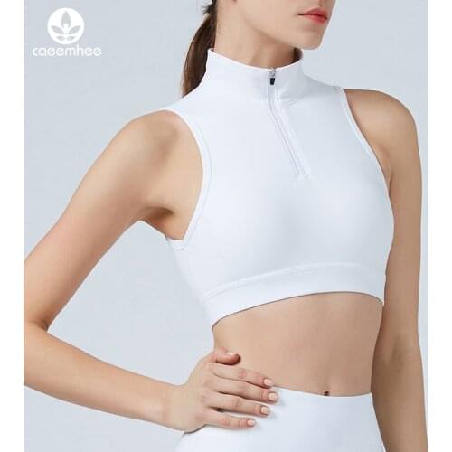 CAEEMHEE Front Zipper Sports Bra Women Underwear Push Up Yoga Crop Top Bra High Neck Athletic Vest Gym Fitness Bralette
