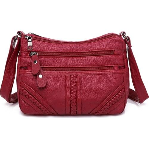 Ladies Multi-pocket Messenger Bag High Quality Corssbody Bag for Women Girl Shoulder Bag Female Washed Soft PU Leather Handbag