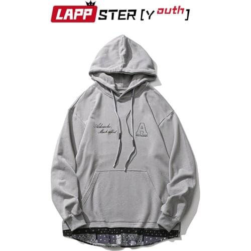 LAPPSTER-Youth Men Patchwork Harajuku Causal Grey Hoodies 2021 Mens Hooded Japanese Streetwear Vintage Hoodies Male Kpop Hoodies