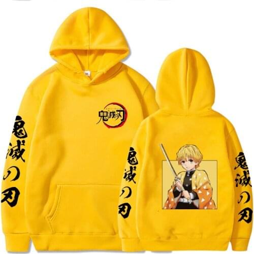 Demon Slayer Hoodies Anime Cosplay Agatsuma Zenitsu Print Loose Oversized Casual Women Men Hooded Pullovers Streetwear Top 2021