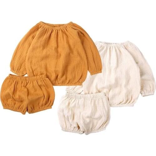 Japan Style Cotton Linen Baby Sets Leisure Sports Girls Tops + Shorts Sets Toddler Clothing Baby Boy Clothes 12M 24M 3T 4T Hot