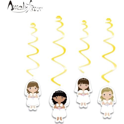 My Frist Communion Theme Ceiling Hanging Swirl Decoration Series 2 Girls Cutout Party Decorations Supplies Event Party Supplies