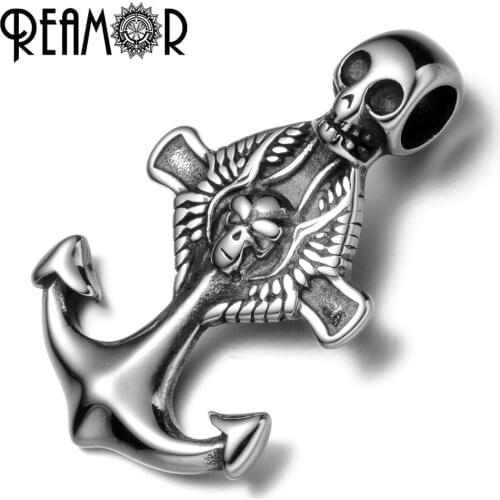 REAMOR 316L Stainless steel Anchor With Rudder&Skull Head Beads Fit Bracelet Connectors Charms & Necklace Pendant Jewelry Making