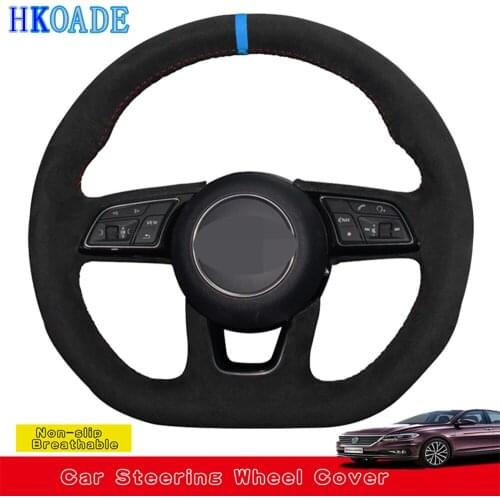 DIY Black Soft Suede Hand-stitched Car Steering Wheel Cover For Audi A3 (8V) A1 (8X) Sportback Q2 A4 (B9) Avant A5 (F5) 2016-201