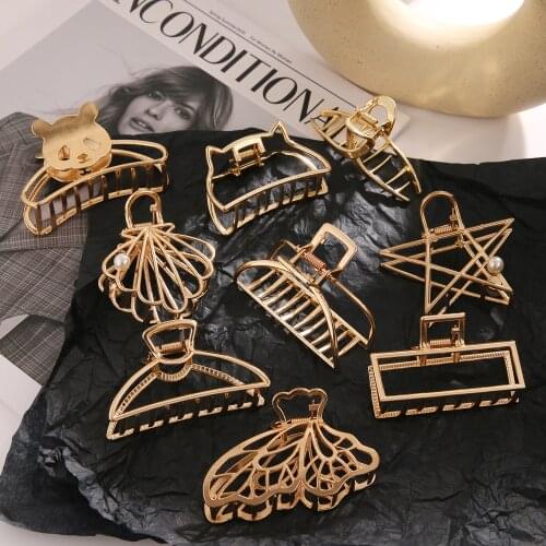 FNIO 2021 New Geometric Metal Hair Claw Clips Makeup Hair Styling Barrettes for Women Hair Accessories Hairpin